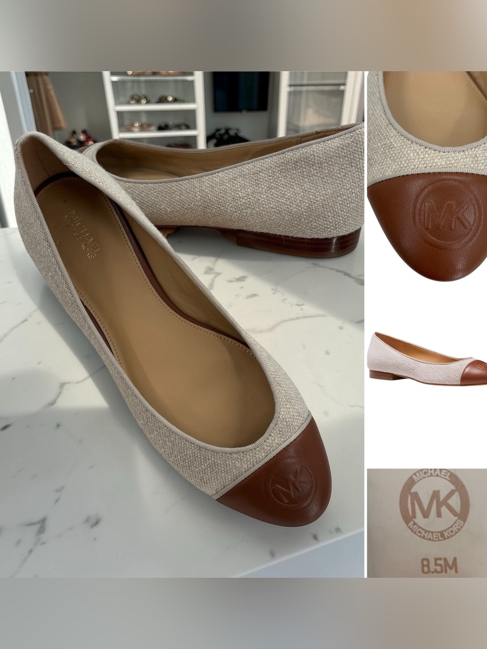 Michael Kors Dylyn Ballet Flats Camel & Linen Sz. 8.5